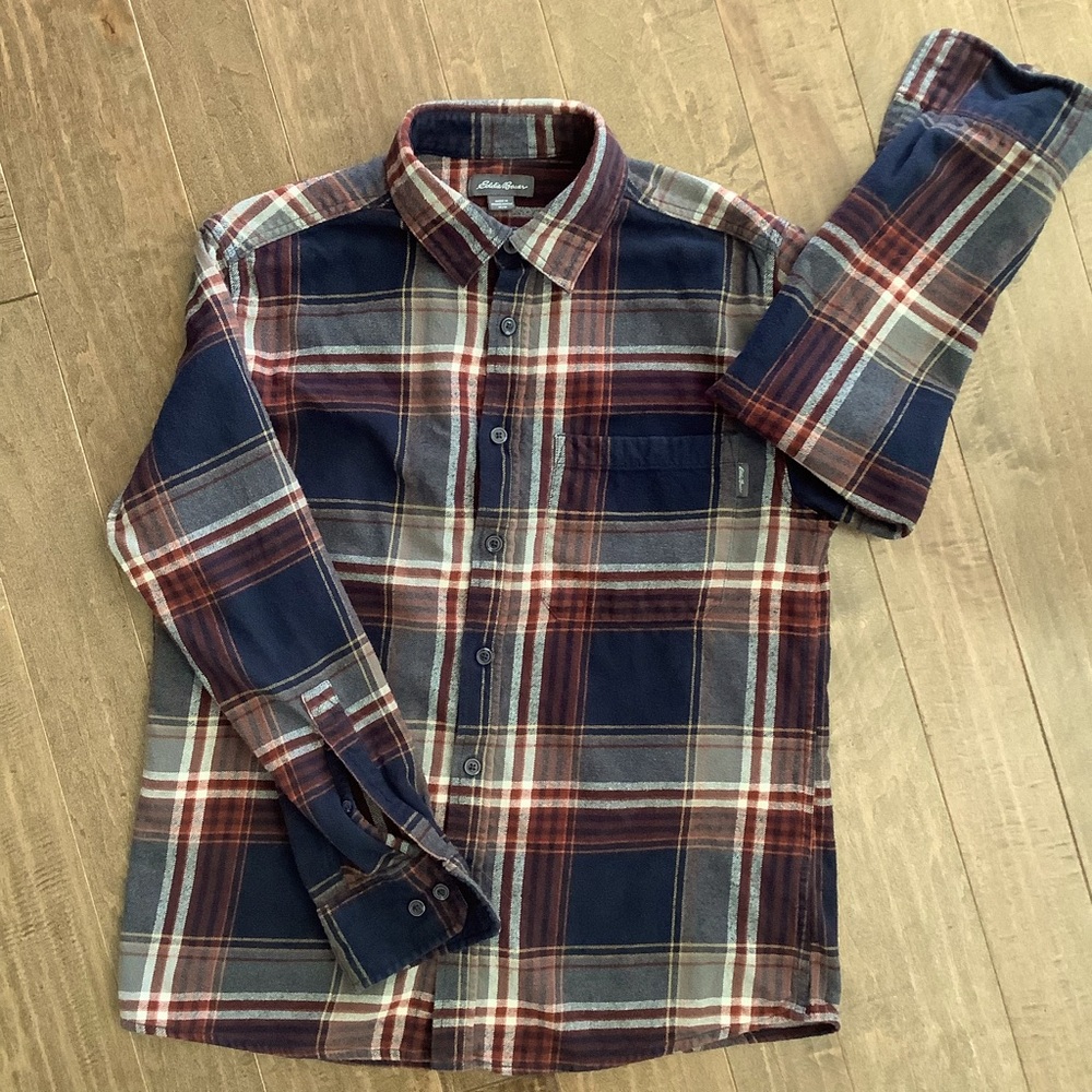 Eddie Bauer Plaid 100% Soft Cotton Button Down,  Size M